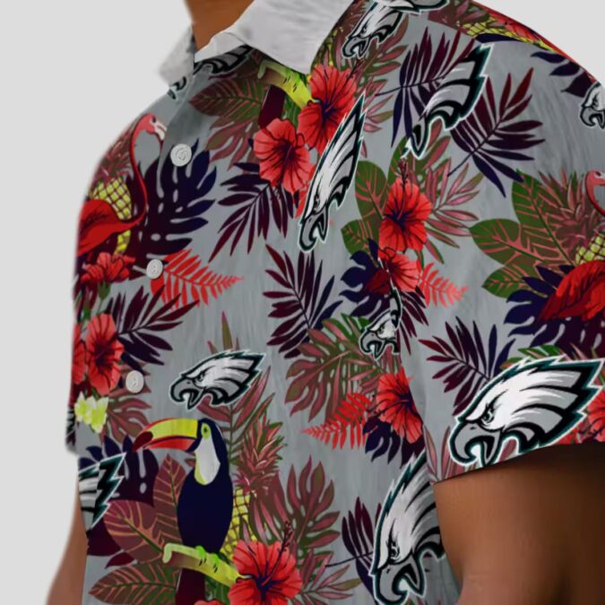 Philadelphia Eagles NFL Hawaiian Shirt, Floral Toucan Green Red Tropical Vacation Wear