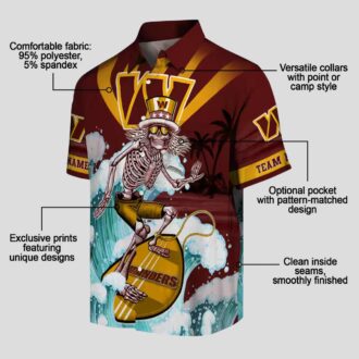 NFL Washington Commanders Surfing Skeleton Hawaiian Shirt, Burgundy & Blue Aloha Outfit