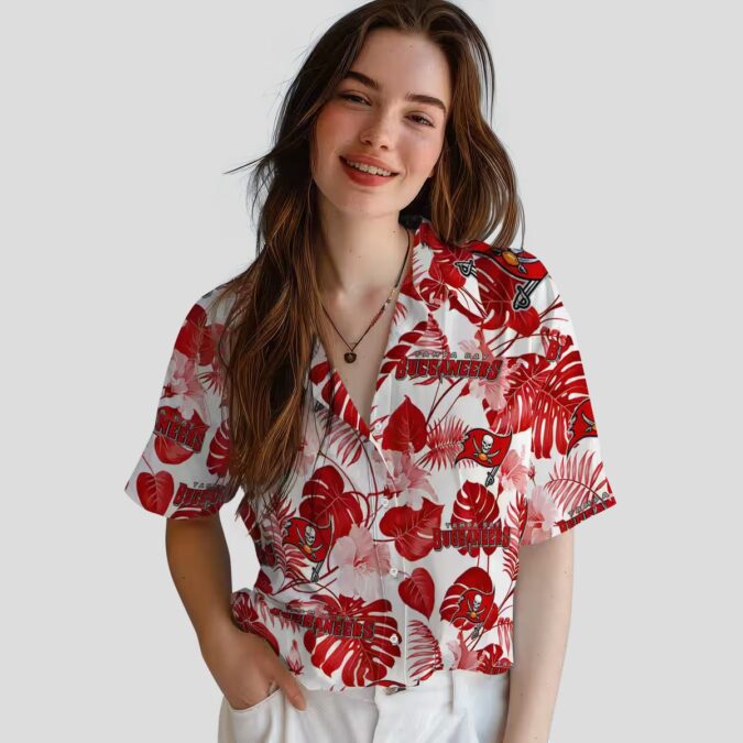NFL Tampa Bay Buccaneers Tropical Plants Hawaiian Shirt, Red & White Aloha Shirt for Fans