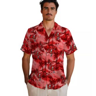Red Tampa Bay Buccaneers Coastal Palms Hawaiian Shirt, Aloha Summer Fan Gear