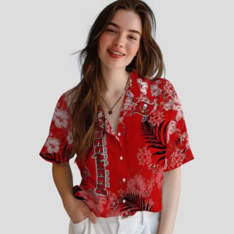 Tampa Bay Buccaneers Hawaiian Shirt, Red Hibiscus Floral NFL Beach Shirt for Fans