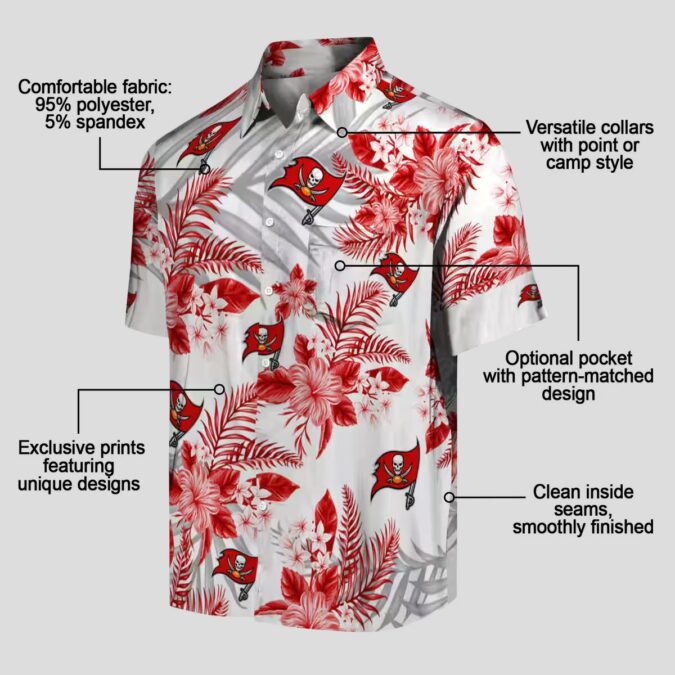 Tampa Bay Buccaneers Hibiscus Hawaiian Shirt, Red & White Palm Leaves Tropical NFL Shirt