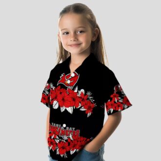 Tampa Bay Buccaneers Hibiscus Stripe Hawaiian Shirt, NFL Red Black Beach Summer Shirt