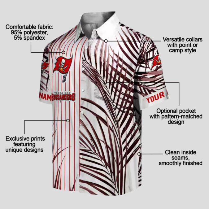 Tampa Bay Buccaneers Red Black White Hawaiian Shirt, Palm Stripes Design NFL Fan Apparel