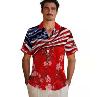Tampa Bay Buccaneers US Flag Hawaiian Shirt, Custom Hibiscus Red Tropical NFL Apparel