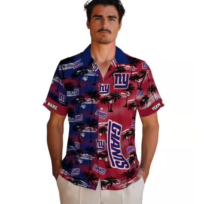 New York Giants Aloha Hawaiian Shirt, Palm Silhouette Tropical NFL Fan Gear