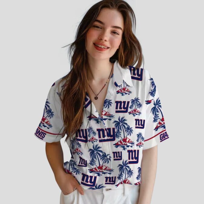 New York Giants Blue White Hawaiian Shirt, Palm Island Summer Vacation Outfit