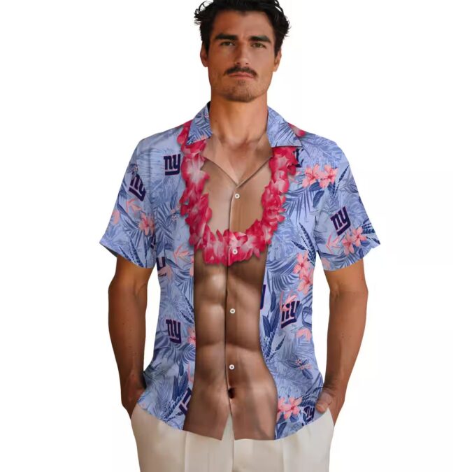 New York Giants Chest Illusion Hawaiian Shirt, Blue Floral NFL Apparel