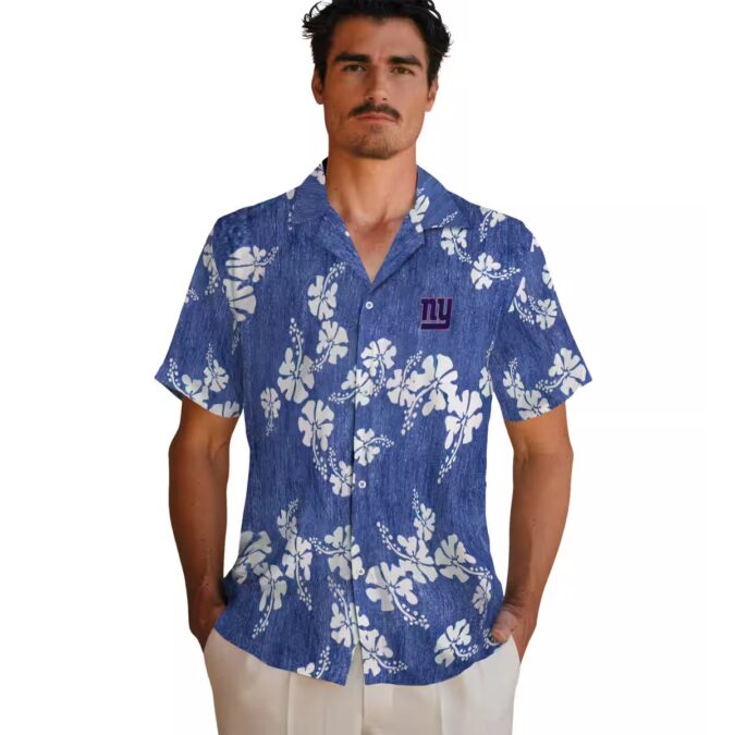 New York Giants Hawaiian Shirt, Blue Hibiscus Clusters Print NFL Aloha Button Up