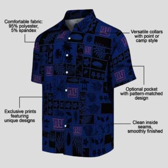 NFL New York Giants Patchwork Hawaiian Shirt, Blue & Black Summer Apparel