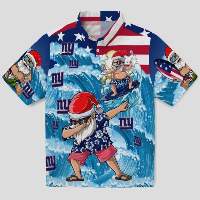 NFL New York Giants Surfing Santa Aloha Shirt, Holiday Beach Party Hawaiian Outfit