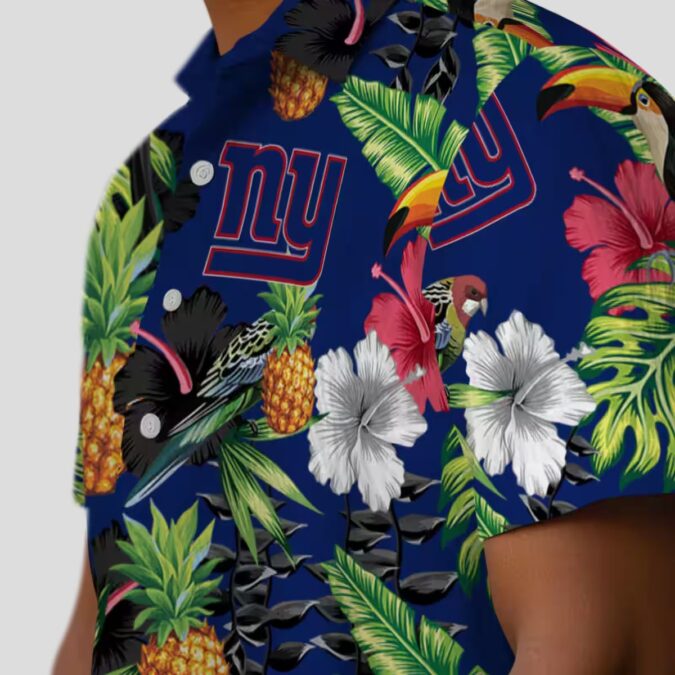 NFL Team New York Giants Hawaiian Shirt – Blue Green Floral Toucan Pineapple Print