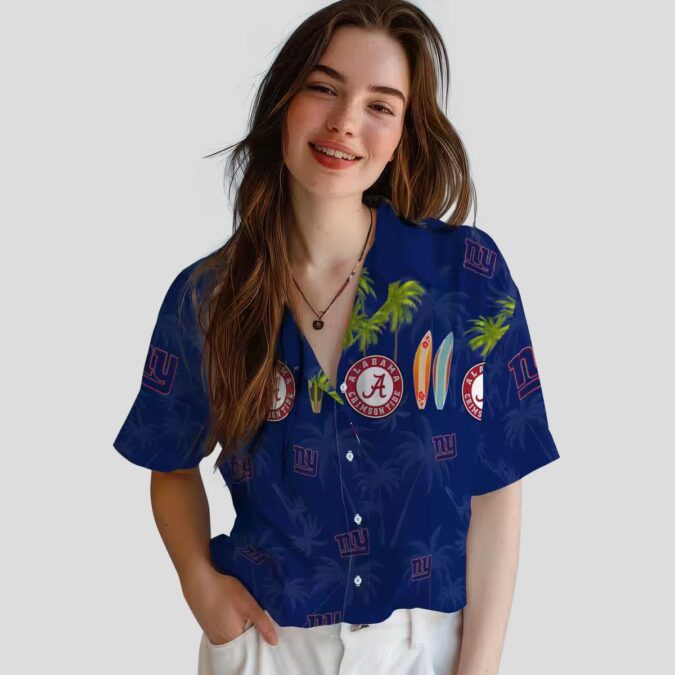 Palm Blue New York Giants Aloha Hawaiian Shirt, Surfboard Beach NFL Fan Outfit