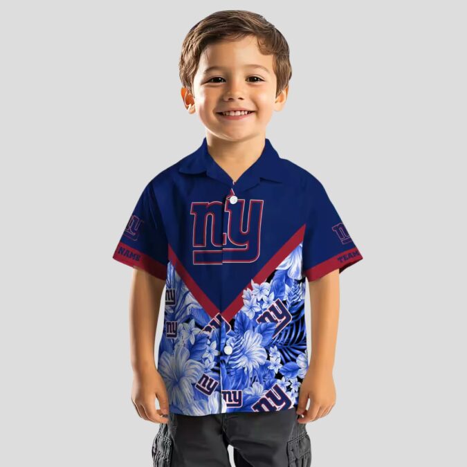 Personalized New York Giants Hawaiian Shirt, Blue Chevron Floral NFL Fanwear