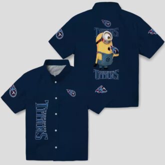 Tennessee Titans Stuart Minion Hawaiian Shirt, Navy Aloha Tropical Shirt for NFL Fans