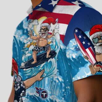 Tennessee Titans Surfing Santa Blue Hawaiian Shirt, NFL Fan Holiday Apparel