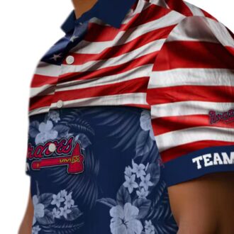 Best Custom Atlanta Braves Hawaiian Shirt - US Flag Hibiscus Navy for Fans