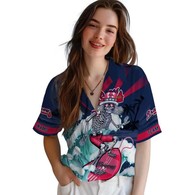 Custom Atlanta Braves Surfing Skeleton Hawaiian Shirt – Navy Blue MLB Fan Apparel