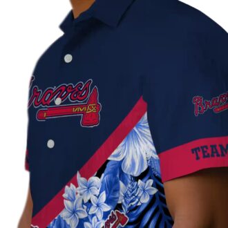 Men's Atlanta Braves MLB Custom Aloha Shirt - Navy Chevron Floral Baseball Hawaiian Style