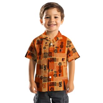 Tropical Baltimore Orioles Hawaiian Button Up Shirt - Orange MLB Team Shirt with Tribal Pattern