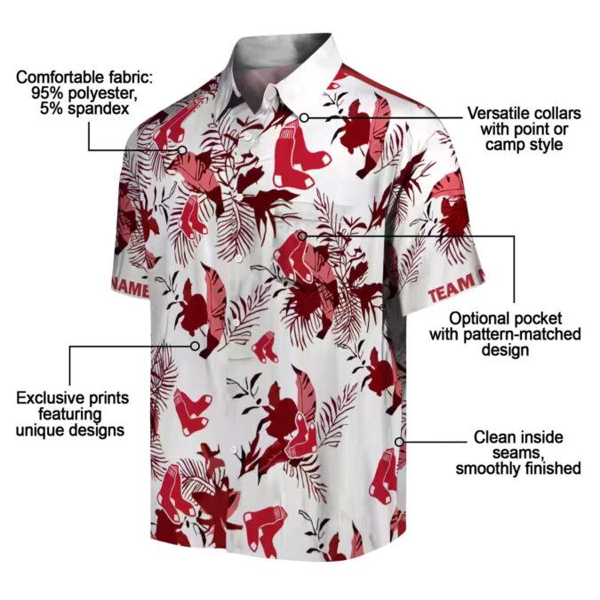 Exclusive MLB Boston Red Sox Hawaiian Shirt – Red & White Botanical Beachwear for Fans
