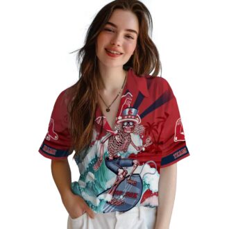 MLB Boston Red Sox Custom Surfing Skeleton Hawaiian Shirt - Perfect for Summer, Beach and Fans