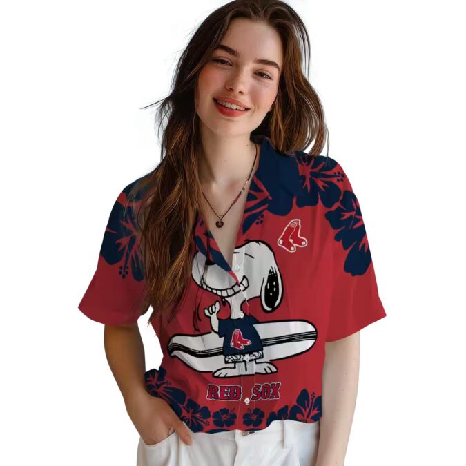 MLB Boston Red Sox Snoopy Hawaiian Shirt – Red White Tropical Beach Outfit