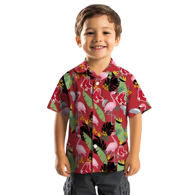 Official Boston Red Sox Hawaiian Shirt – Tropical Flamingo & Leaves Design