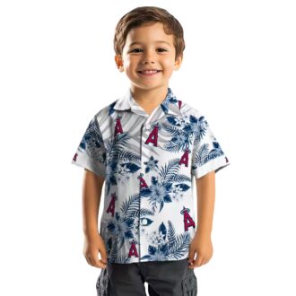 Exclusive Los Angeles Angels Hawaiian Shirt - Blue White Hibiscus Palm Leaves for Vacation
