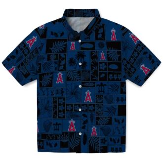 Los Angeles Angels Hawaiian Shirt for Men – Tropical Blue Black Patchwork Shirt for Summer