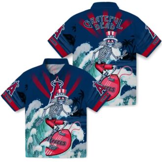 Los Angeles Angels Skeleton Surfing Hawaiian Shirt – Personalized Blue Tropical Shirt for Men