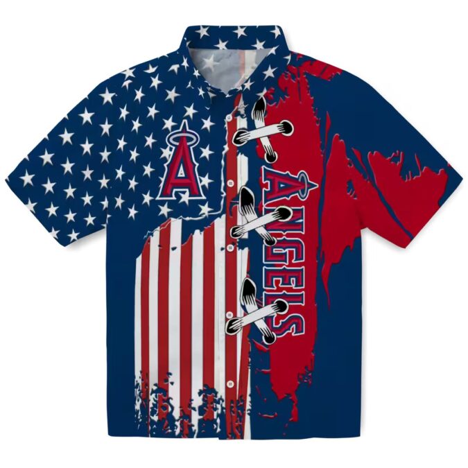 Los Angeles Angels Stitched Flag Blue Hawaiian Shirt – Men’s Tropical Beach Shirt for Summer