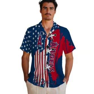 Los Angeles Angels Stitched Flag Blue Hawaiian Shirt – Men’s Tropical Beach Shirt for Summer