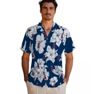 Los Angeles Angels Tropical Hibiscus Blooms Hawaiian Shirt - Summer Blue White