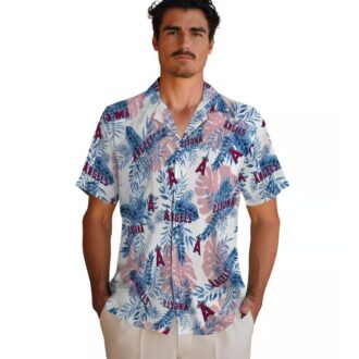 Los Angeles Angels Tropical Leaves Hawaiian Shirt - Blue White, Fan Gear for Summer and Beach