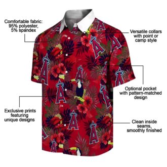 Men’s Los Angeles Angels Floral Hawaiian Shirt - Blue Red Tropical Toucan Design