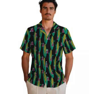 Official Los Angeles Angels Corn Motifs Hawaiian Shirt - Black Green Tropical Shirt for Men