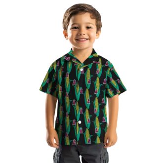 Official Los Angeles Angels Corn Motifs Hawaiian Shirt - Black Green Tropical Shirt for Men