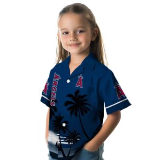 Premium Los Angeles Angels Sunset Hawaiian Shirt - Blue Black Beach Shirt for Vacation