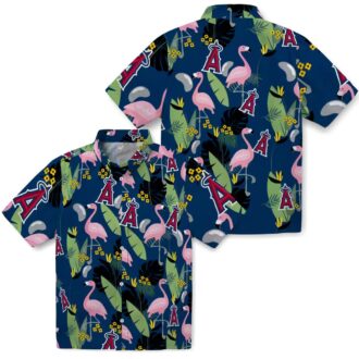 Shop Los Angeles Angels Blue Flamingo Leaves Hawaiian Shirt – Perfect for Summer Beach Party