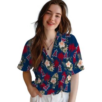 Shop Los Angeles Angels Palm Tree Floral Hawaiian Shirt - Blue Tropical Shirt for Beach Party