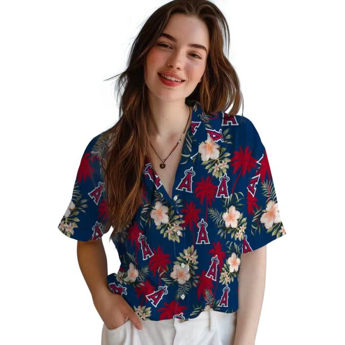 Shop Los Angeles Angels Palm Tree Floral Hawaiian Shirt – Blue Tropical Shirt for Beach Party