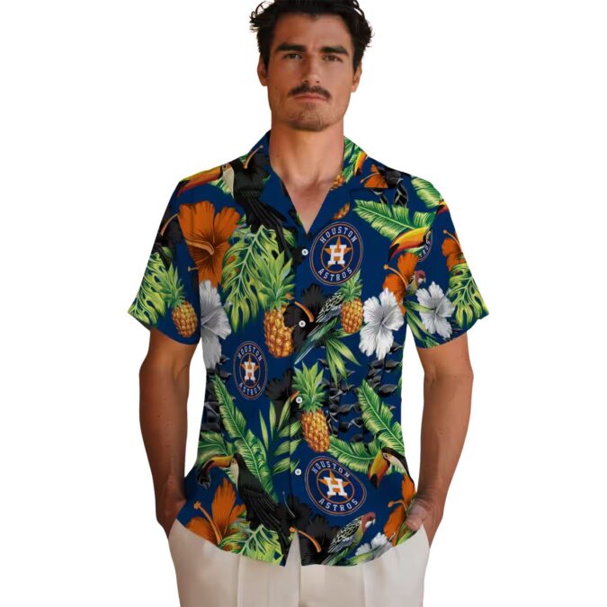 Blue Green Houston Astros Hawaiian Shirt – Tropical Toucan Pineapple Hibiscus MLB Fan Apparel