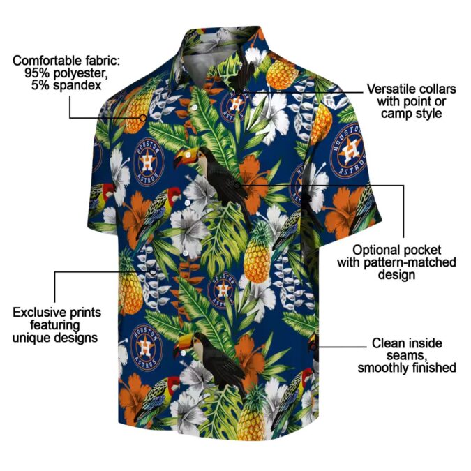 Custom Houston Astros Tropical Toucan Hawaiian Shirt – Blue Green Summer Design for MLB Fans