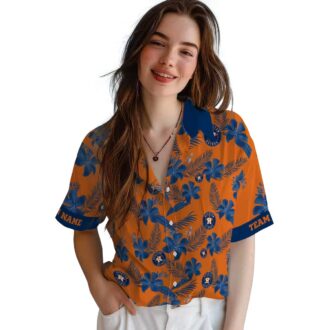 Custom MLB Houston Astros Orange Hawaiian Shirt - Tropical Botanical Aloha Shirt for Fans