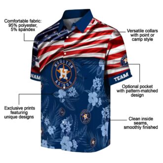 Exclusive Houston Astros Hibiscus Blue US Flag Hawaiian Shirt - MLB Fan Summer Apparel
