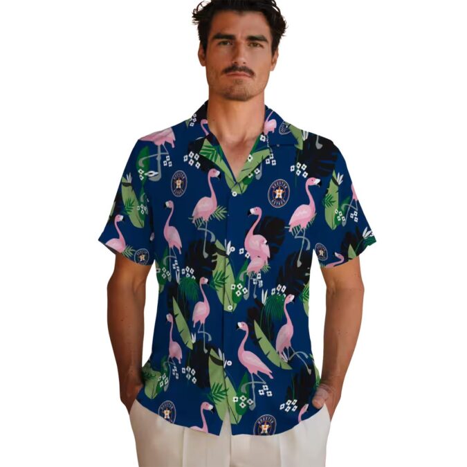 Houston Astros Flamingo Leaf Blue Hawaiian Shirt – Tropical MLB Team Shirt for Summer