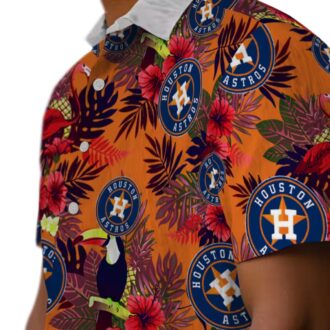 Houston Astros Floral Toucan Hawaiian Shirt - Blue & Red Tropical MLB Shirt for Fans
