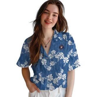 Houston Astros Hibiscus Clusters Blue Hawaiian Shirt - Tropical MLB Summer Shirt for Fans
