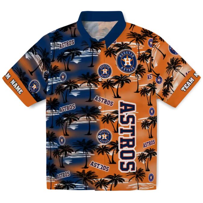 Houston Astros Palm Silhouettes Blue Hawaiian Shirt – Tropical Beach Shirt for MLB Fans
